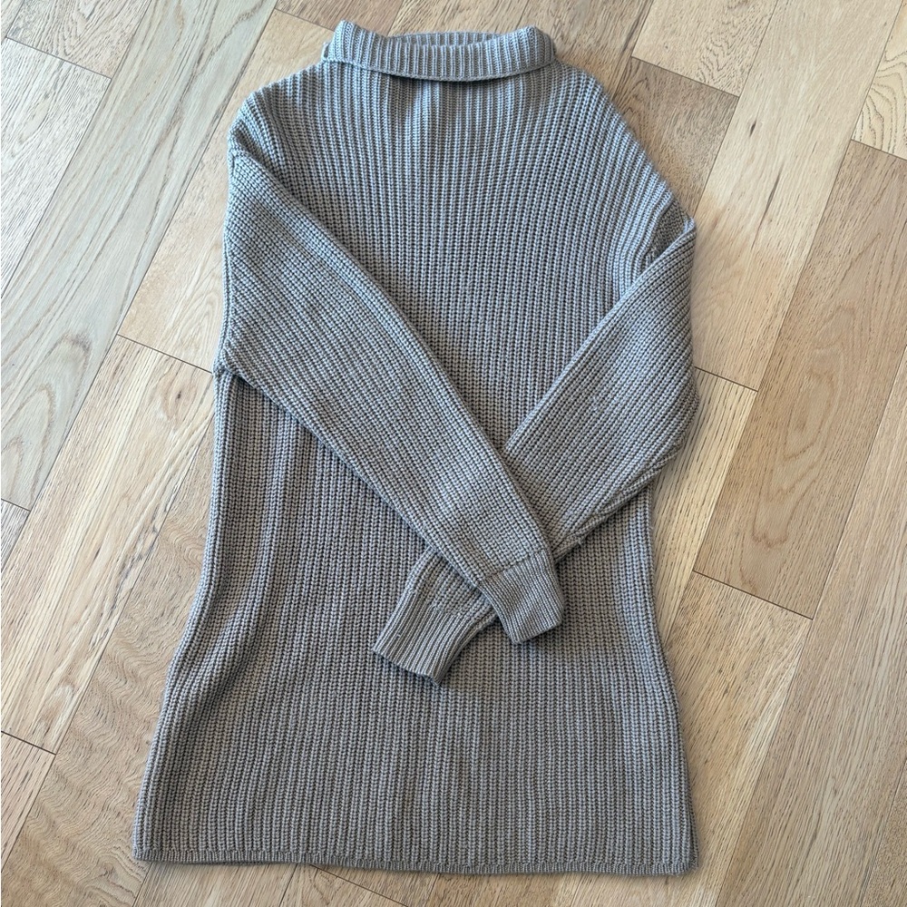 Wilfred taupe ribbed cowl neck sweater